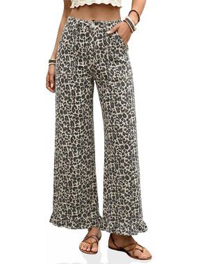 Trendy High Waisted Cropped Ruffle Jeans for Women | Baggy Denim Pants